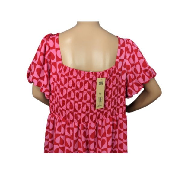 Madden NYC Checkered Pink And Red Heart Balloon Sleeve Dress XXXL - Picture 7 of 9